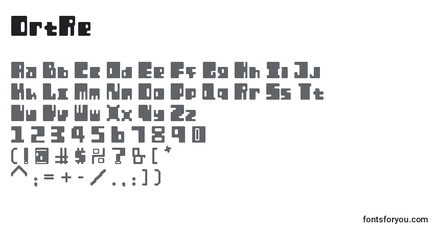 Czcionka OrtRe – alfabet, cyfry, specjalne znaki