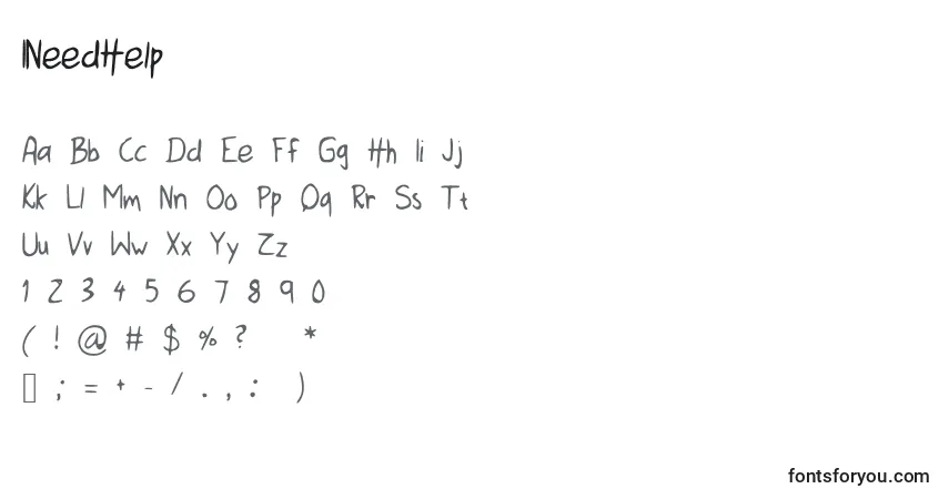 Czcionka INeedHelp – alfabet, cyfry, specjalne znaki
