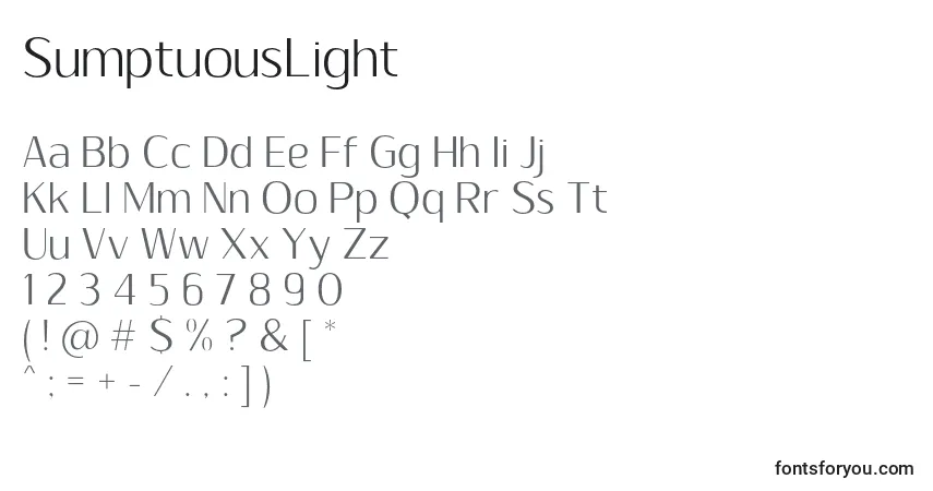 Шрифт SumptuousLight – алфавит, цифры, специальные символы