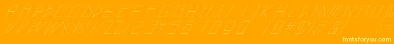 SlantedItalicShiftThin-Schriftart – Gelbe Schriften auf orangefarbenem Hintergrund