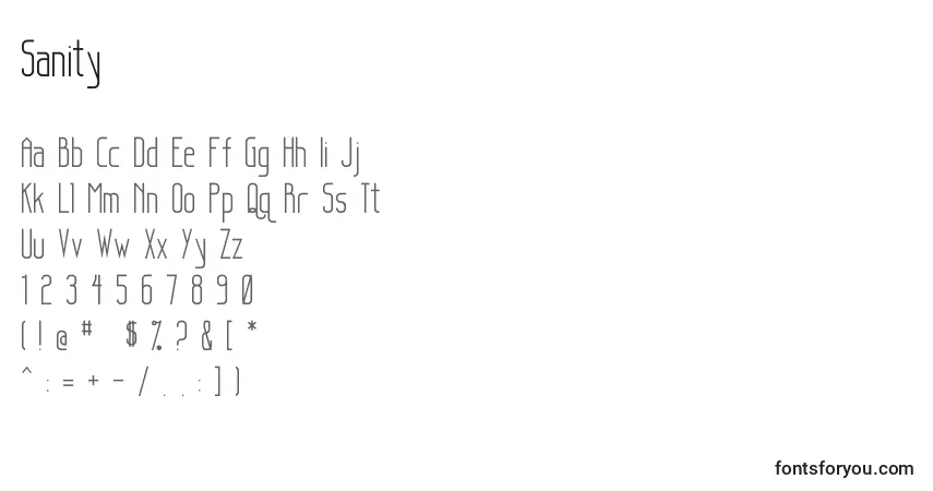 Шрифт Sanity – алфавит, цифры, специальные символы
