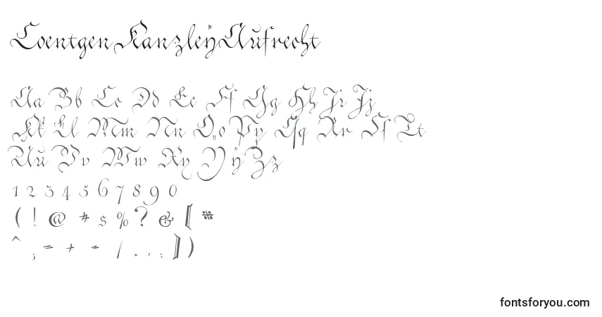 A fonte CoentgenKanzleyAufrecht – alfabeto, números, caracteres especiais