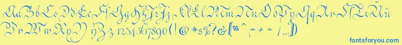 Шрифт CoentgenKanzleyAufrecht – синие шрифты на жёлтом фоне