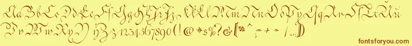フォントCoentgenKanzleyAufrecht – 茶色の文字が黄色の背景にあります。