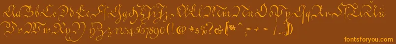 フォントCoentgenKanzleyAufrecht – オレンジ色の文字が茶色の背景にあります。
