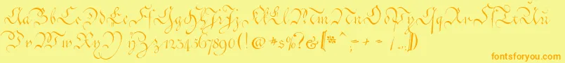 フォントCoentgenKanzleyAufrecht – オレンジの文字が黄色の背景にあります。