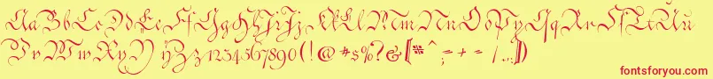 CoentgenKanzleyAufrecht Font – Red Fonts on Yellow Background