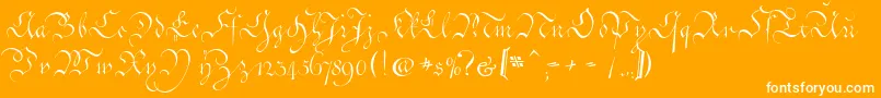 CoentgenKanzleyAufrecht-Schriftart – Weiße Schriften auf orangefarbenem Hintergrund