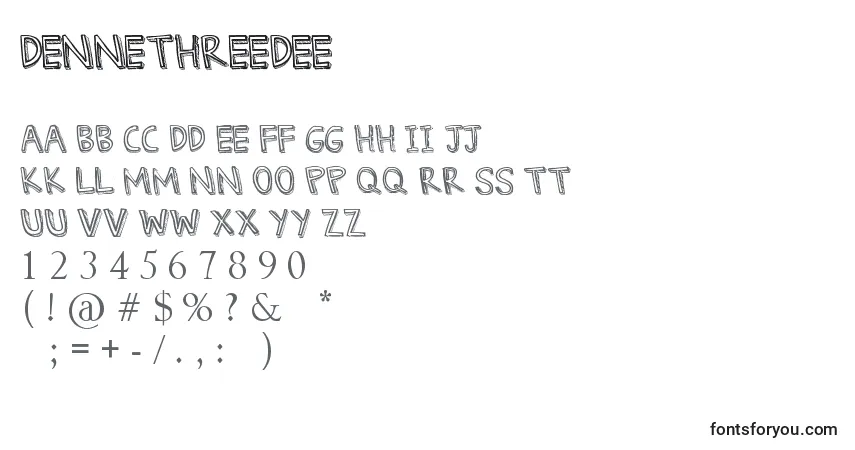 characters of dennethreedee font, letter of dennethreedee font, alphabet of  dennethreedee font