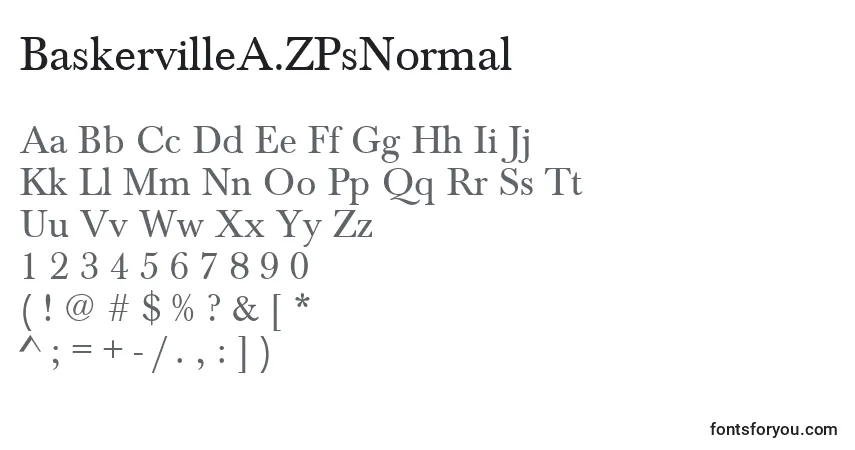 Czcionka BaskervilleA.ZPsNormal – alfabet, cyfry, specjalne znaki