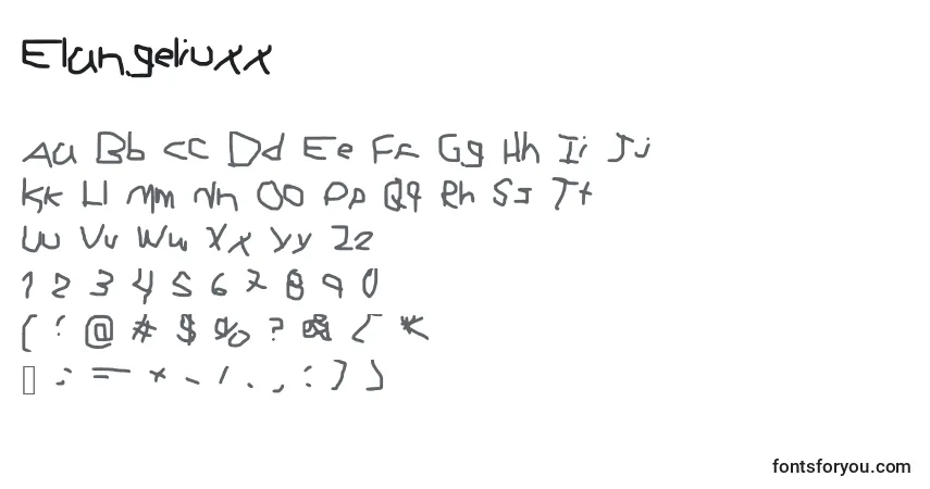 Czcionka Elangeliuxx – alfabet, cyfry, specjalne znaki