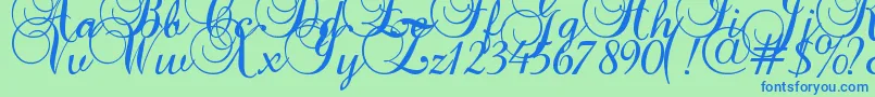 Baroque Script-Schriftart – Blaue Schriften auf grünem Hintergrund