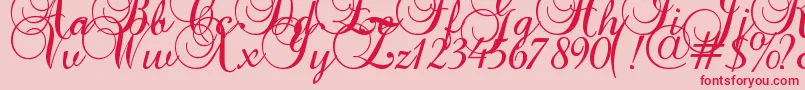 フォントBaroque Script – ピンクの背景に赤い文字