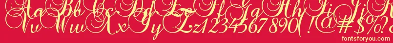 Fonte Baroque Script – fontes amarelas em um fundo vermelho