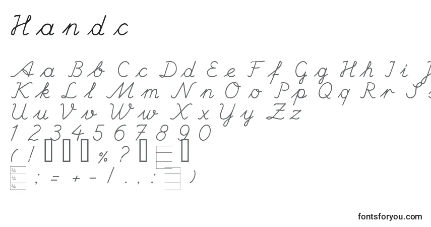 A fonte Handc – alfabeto, números, caracteres especiais