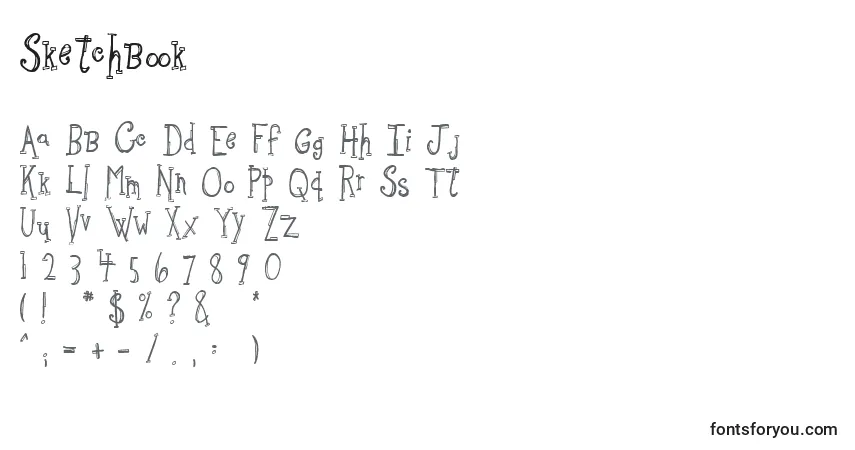 A fonte Sketchbook – alfabeto, números, caracteres especiais