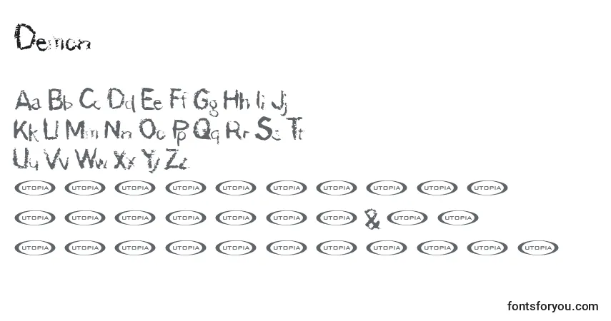 Czcionka Demon – alfabet, cyfry, specjalne znaki