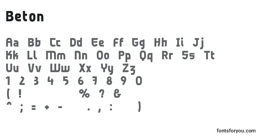 Czcionka Beton – alfabet, cyfry, specjalne znaki