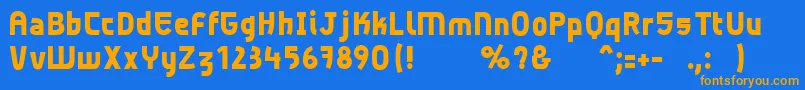 フォントBeton – オレンジ色の文字が青い背景にあります。