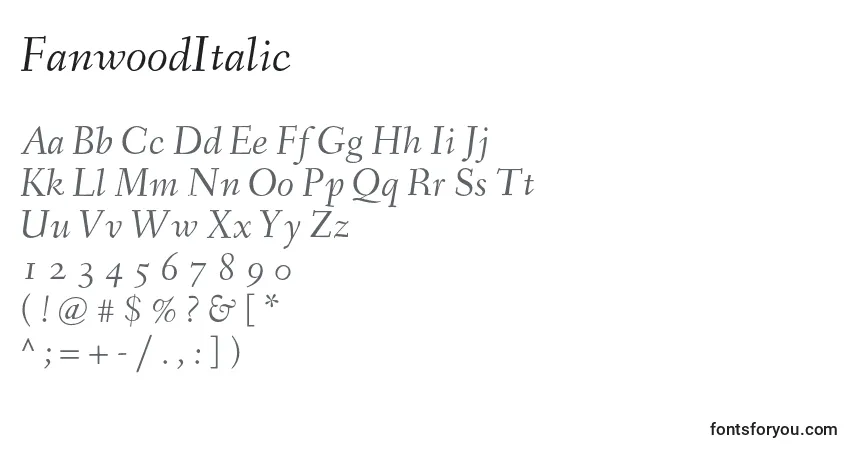 Schriftart FanwoodItalic – Alphabet, Zahlen, spezielle Symbole