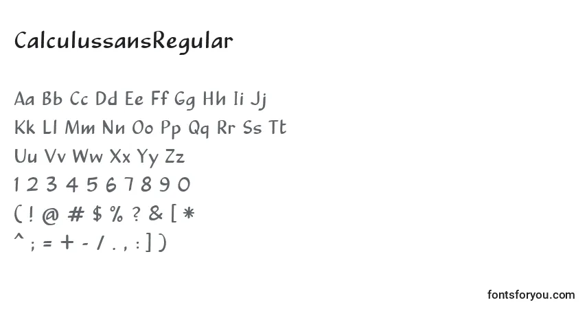 Czcionka CalculussansRegular – alfabet, cyfry, specjalne znaki