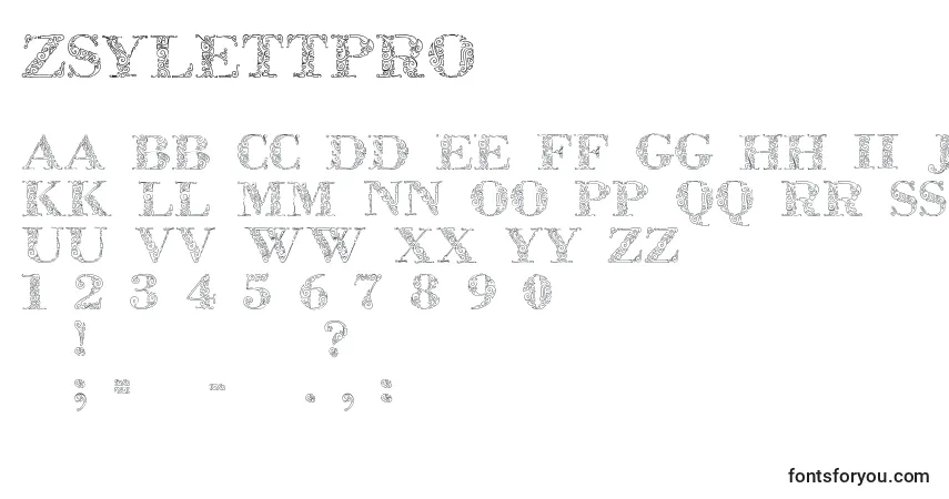 Schriftart Zsylettpro – Alphabet, Zahlen, spezielle Symbole