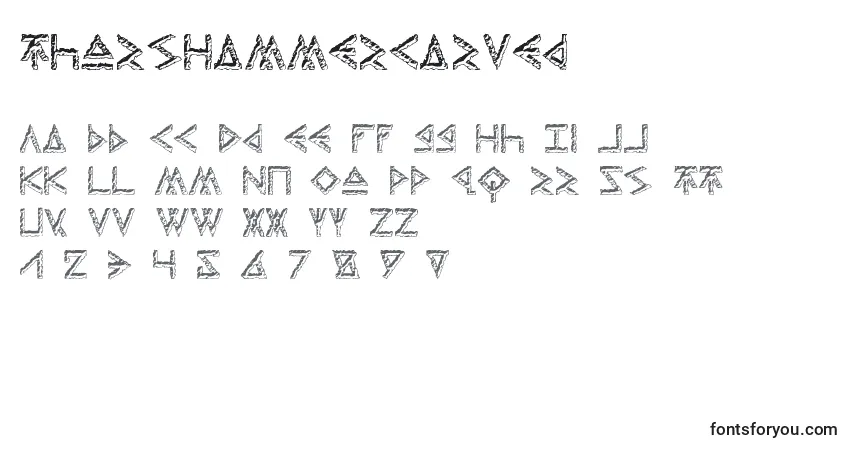 Czcionka ThorsHammerCarved – alfabet, cyfry, specjalne znaki