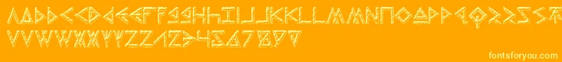 ThorsHammerCarved-Schriftart – Gelbe Schriften auf orangefarbenem Hintergrund