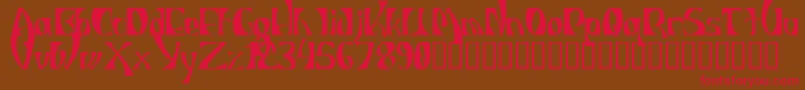 フォントIndiosbravosTitling – 赤い文字が茶色の背景にあります。