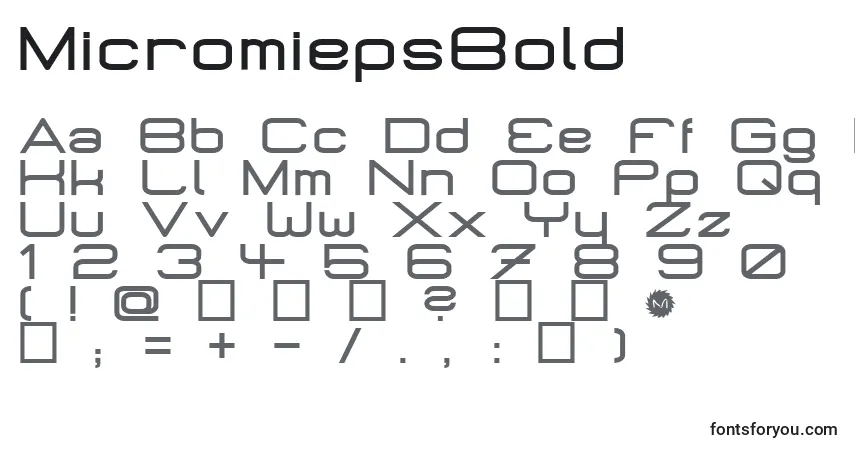 A fonte MicromiepsBold – alfabeto, números, caracteres especiais