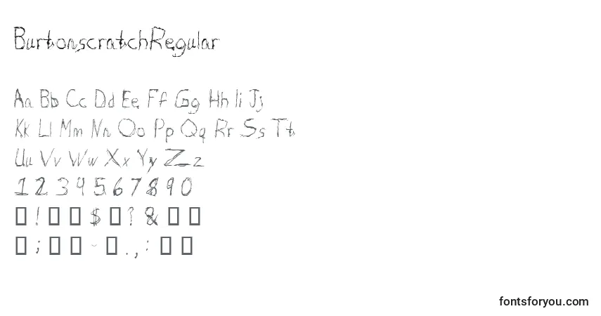 Czcionka BurtonscratchRegular – alfabet, cyfry, specjalne znaki