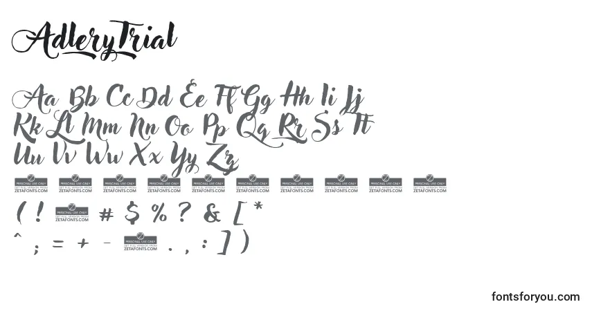 Czcionka AdleryTrial – alfabet, cyfry, specjalne znaki