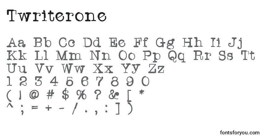 Schriftart Twriterone – Alphabet, Zahlen, spezielle Symbole