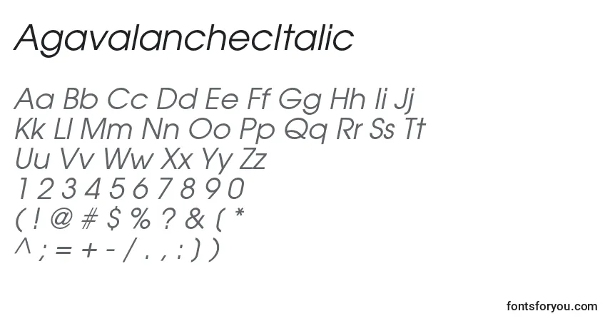 Шрифт AgavalanchecItalic – алфавит, цифры, специальные символы