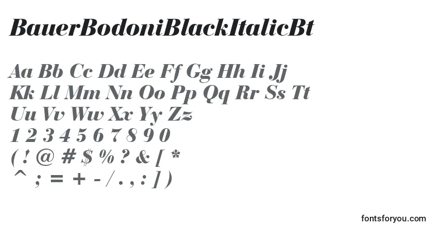 Шрифт BauerBodoniBlackItalicBt – алфавит, цифры, специальные символы