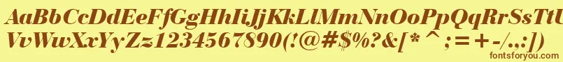 BauerBodoniBlackItalicBt-Schriftart – Braune Schriften auf gelbem Hintergrund