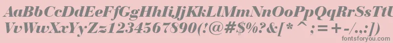 BauerBodoniBlackItalicBt-Schriftart – Graue Schriften auf rosa Hintergrund