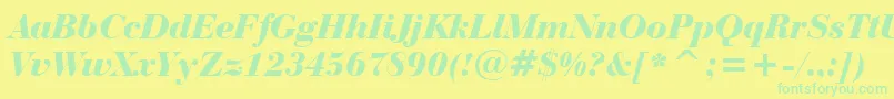 フォントBauerBodoniBlackItalicBt – 黄色い背景に緑の文字