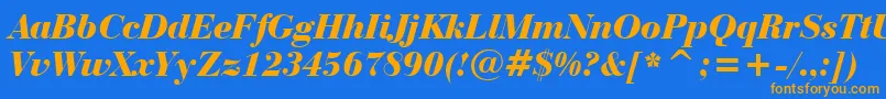 BauerBodoniBlackItalicBt-Schriftart – Orangefarbene Schriften auf blauem Hintergrund