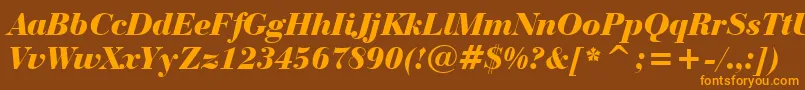 BauerBodoniBlackItalicBt-Schriftart – Orangefarbene Schriften auf braunem Hintergrund