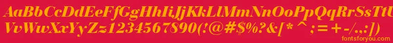 BauerBodoniBlackItalicBt-Schriftart – Orangefarbene Schriften auf rotem Hintergrund
