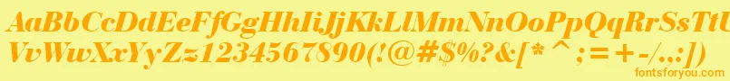 BauerBodoniBlackItalicBt-Schriftart – Orangefarbene Schriften auf gelbem Hintergrund