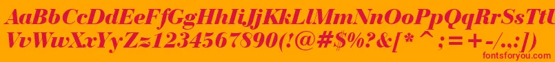 BauerBodoniBlackItalicBt-Schriftart – Rote Schriften auf orangefarbenem Hintergrund