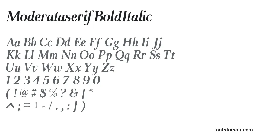Шрифт ModerataserifBoldItalic – алфавит, цифры, специальные символы