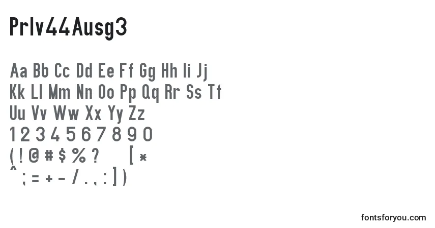 A fonte PrIv44Ausg3 – alfabeto, números, caracteres especiais