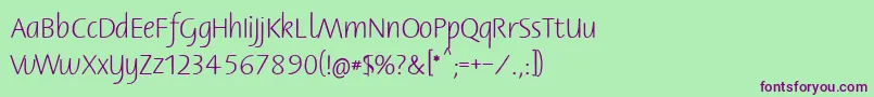 フォントBernerbasisschrift1 – 緑の背景に紫のフォント