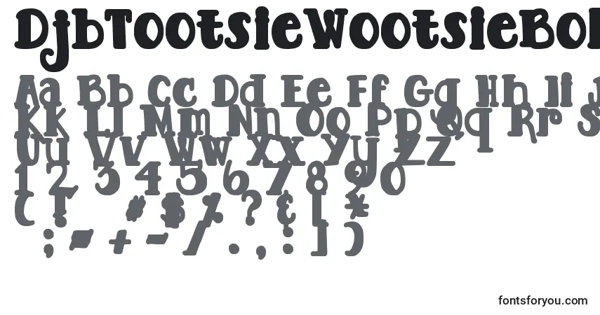 A fonte DjbTootsieWootsieBold – alfabeto, números, caracteres especiais