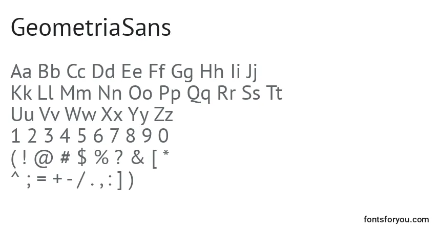 Czcionka GeometriaSans – alfabet, cyfry, specjalne znaki