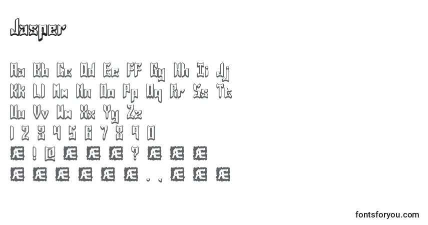 Czcionka Jasper – alfabet, cyfry, specjalne znaki