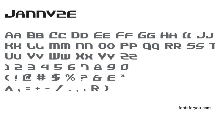 Czcionka Jannv2e – alfabet, cyfry, specjalne znaki